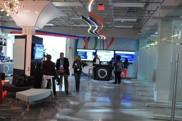 Workers at Inmar Innovations Lab in Winston Salem, NC, collaborate in newly branded environment with contract furnishing