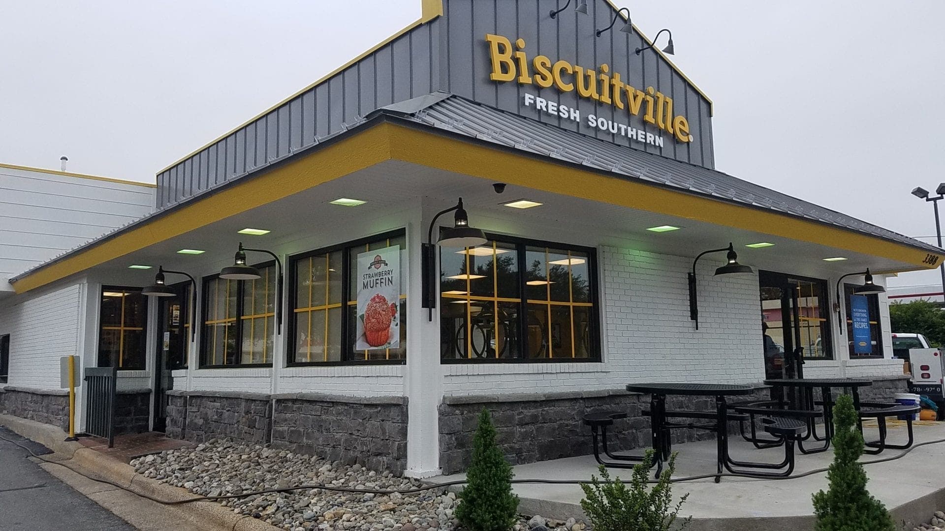 Exterior corporate branding and design for Biscuitville by Holt Environments