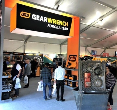 Gearwrench exhibit - designed, fabricated and installed by Holt Environments - in event tent, during Apex Leadership Summit