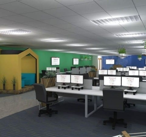 Stanley Gibbons office interior concept full view digital 3D rendering