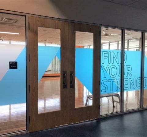 Southeast Raleigh YMCA custom vinyl window graphic, printed and installed by Holt Environments