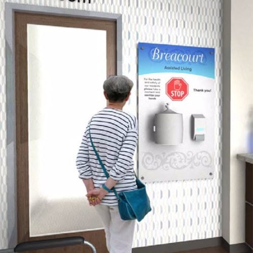 Holt wall mounted sanitizer with branded logo graphic print