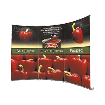 Exalt Banner Stand Backwall with high quality branded graphics for trade show exhibits