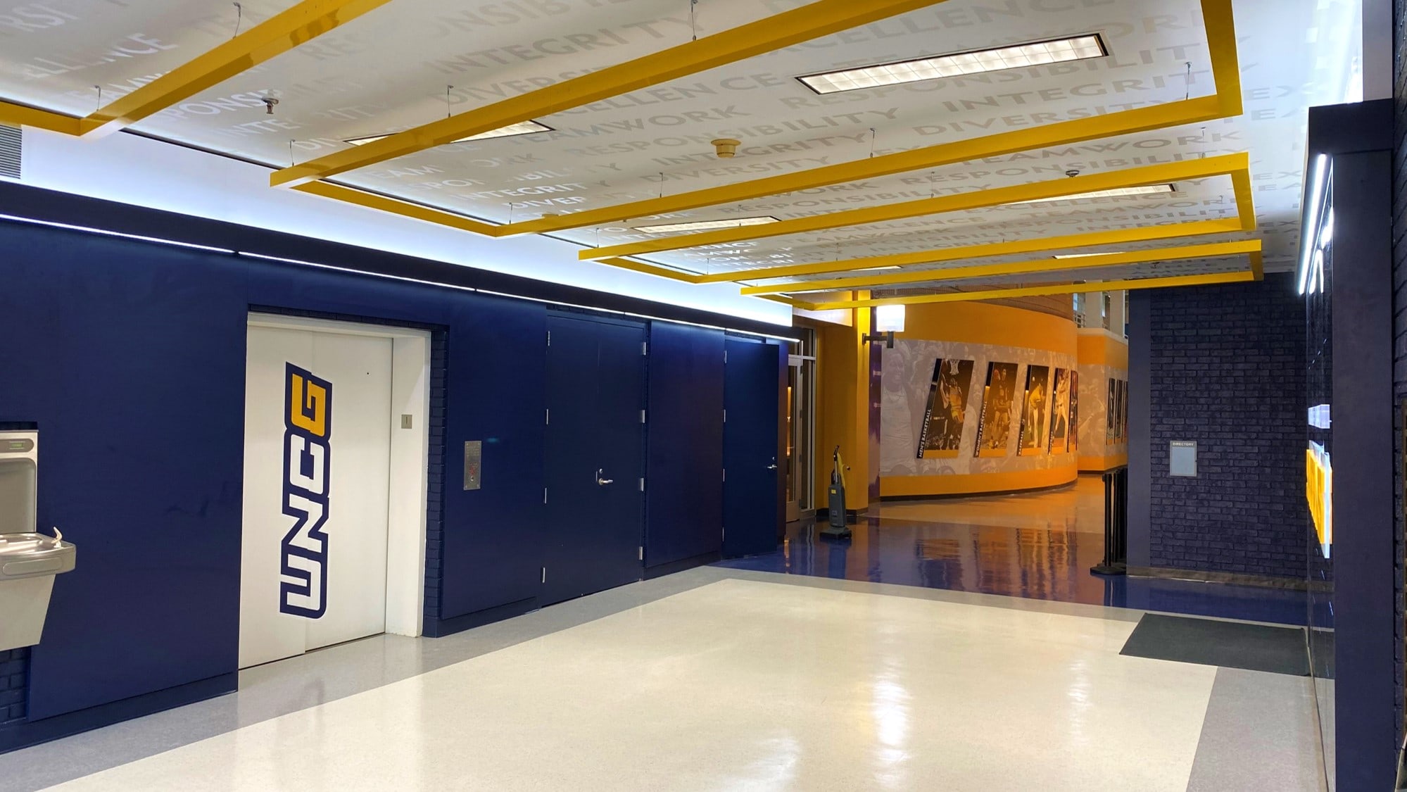 UNC Greensboro Athletics Department Lobby and Values Ceiling