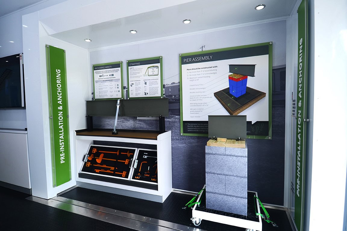 Example construction component and tools inside mobile training trailer