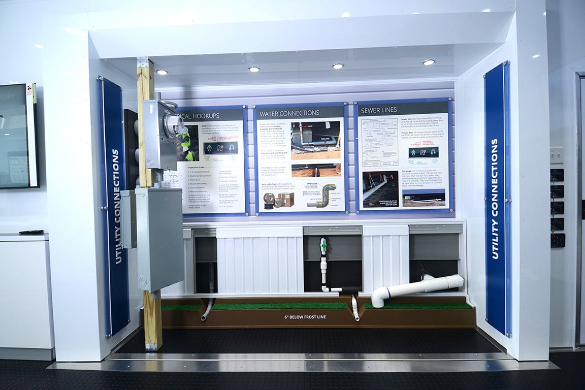 Training vignette with props materials graphics in mobile trailer