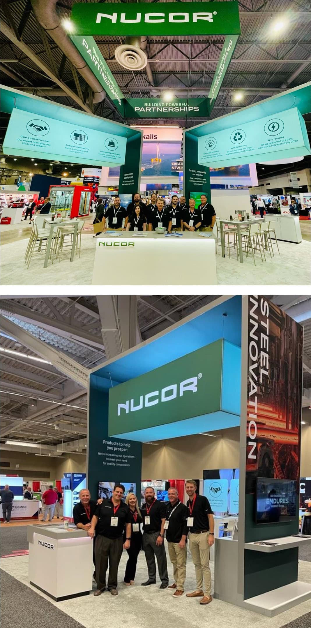 flexible custom modular island trade show exhibits multiple booth sizes Nucor