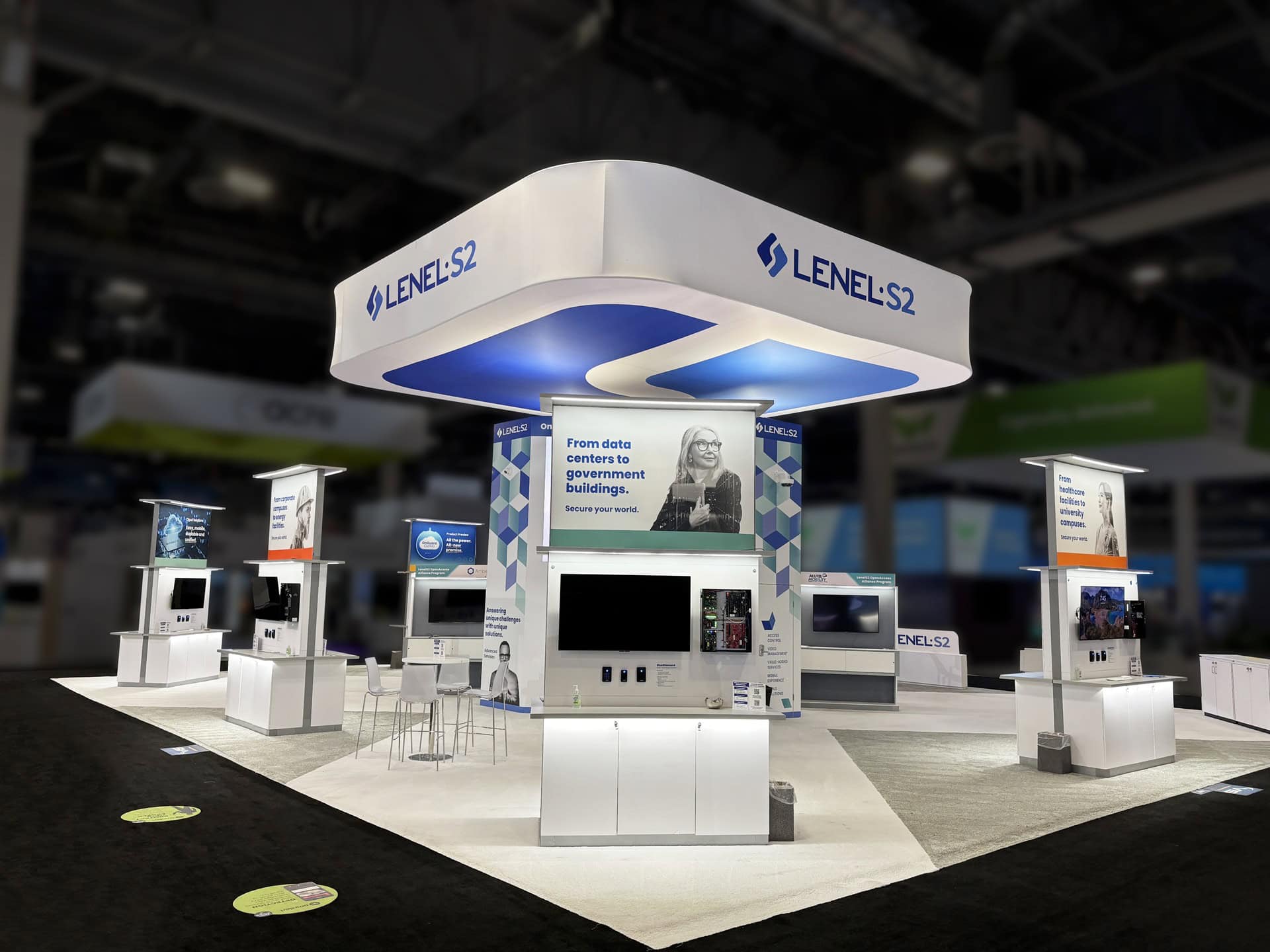 LenelS2 custom island trade show exhibit at ISC West 2024 - 6 kiosks