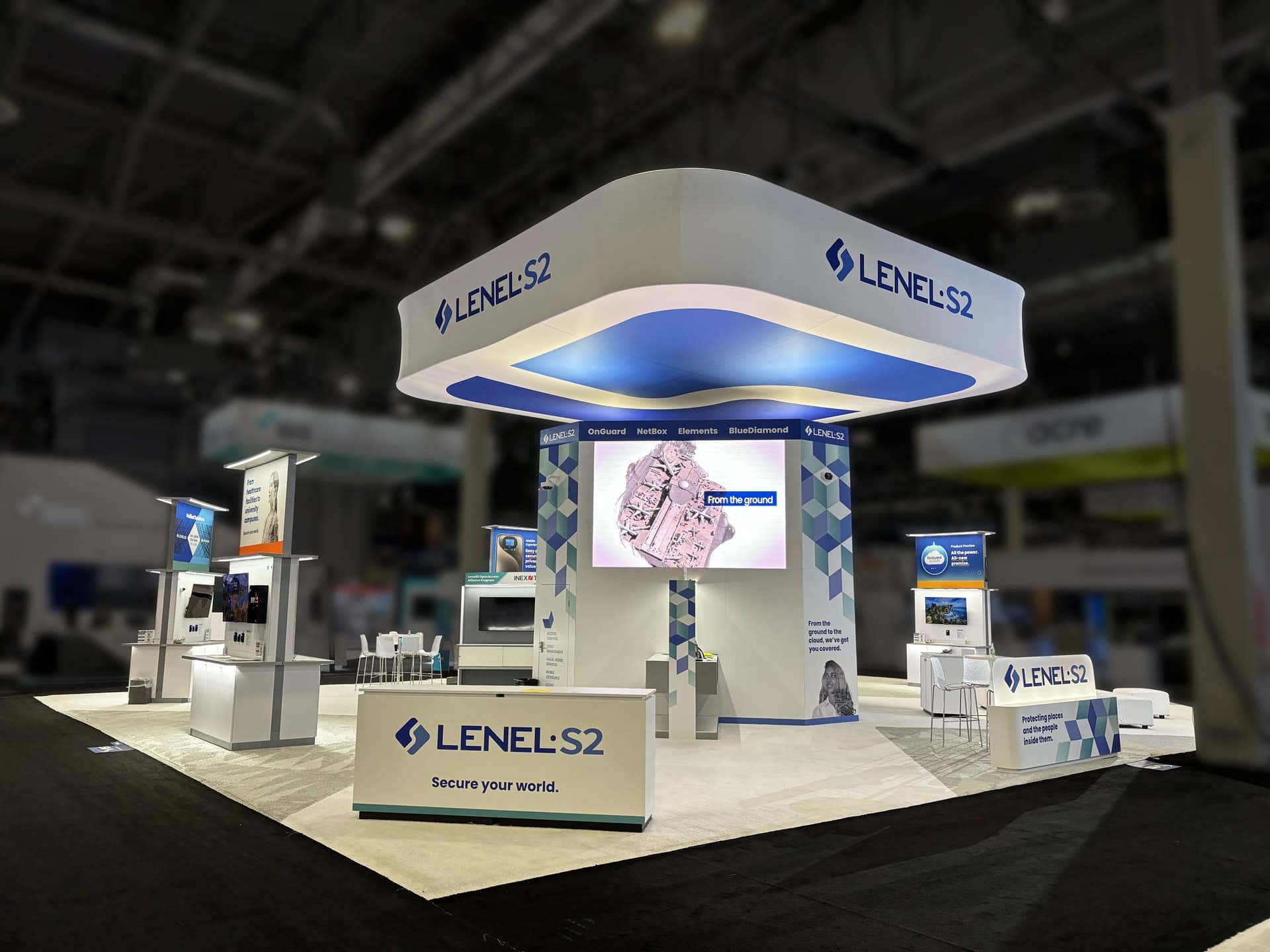 LenelS2 custom trade show exhibit at ISC West 2024 - reception desk empty