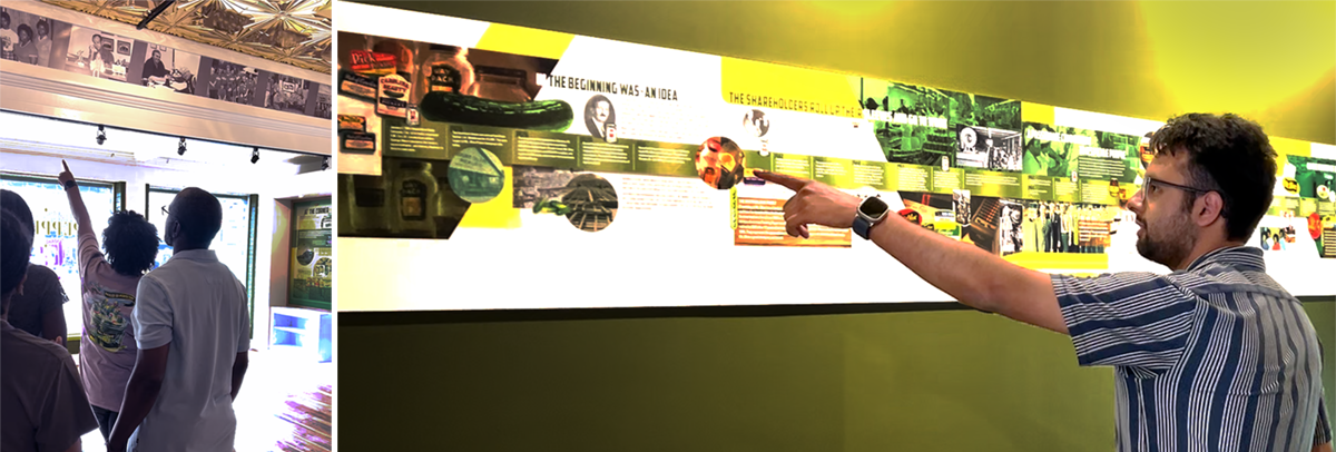 Historic Mount Olive Pickle timelines displayed inside the Pickle Parlor.