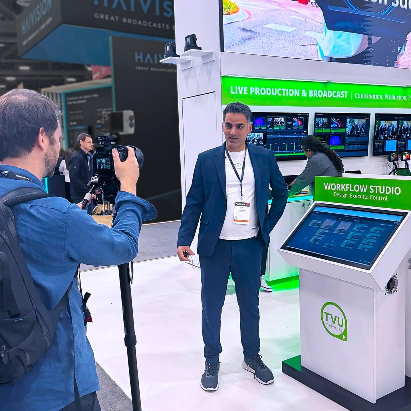 TVU Networks exhibit at NAB 2025 - touch screen kiosk demo