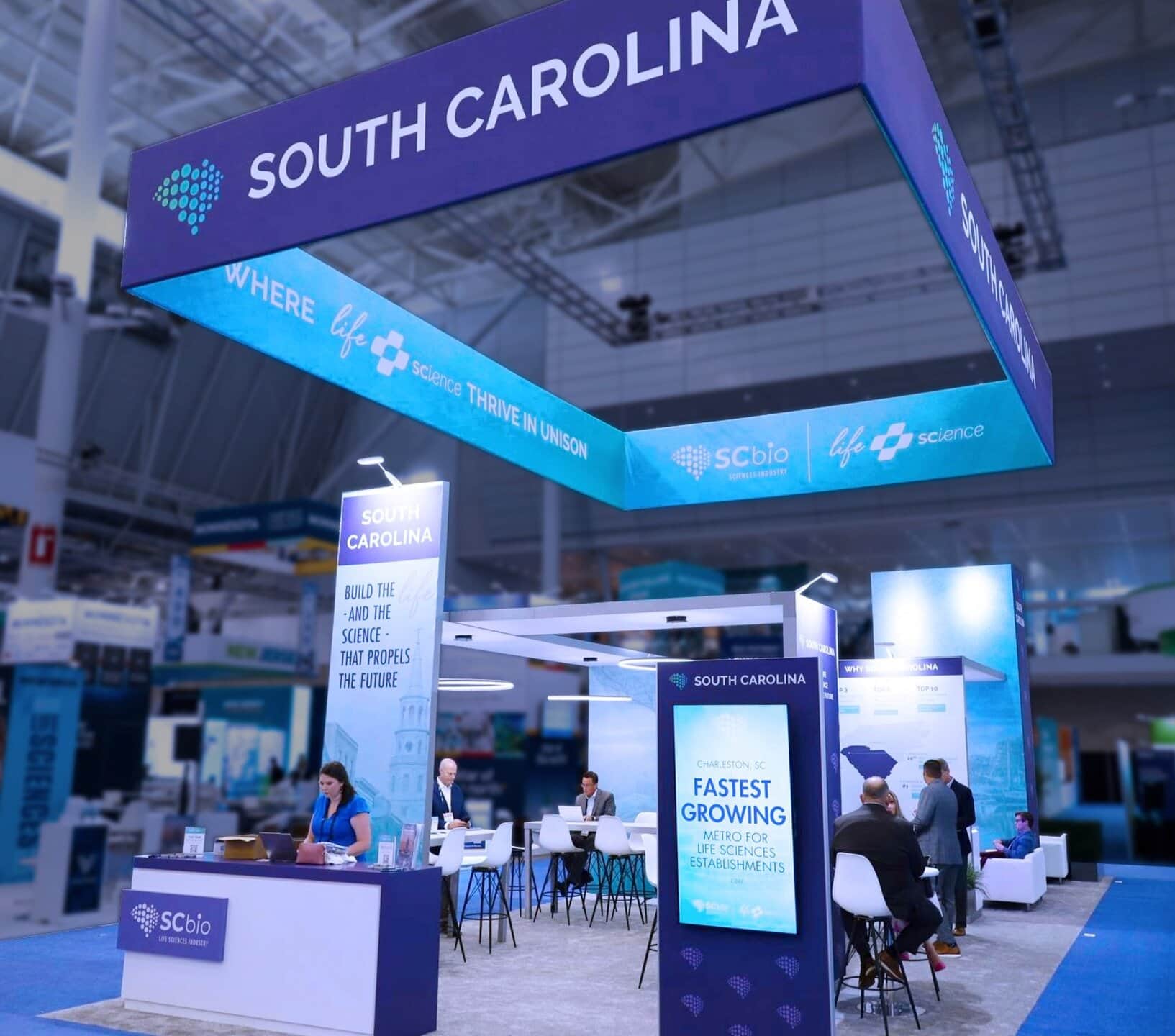SCbio 20x50 trade show exhibit BIO 2025 - from kiosk corner